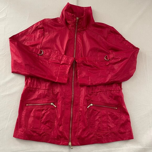 Chico's Jackets & Blazers - Zenergy By Chico's Womens Red Roll Tab Sleeve Nylon Windbreaker Jacket Sz 2 US L